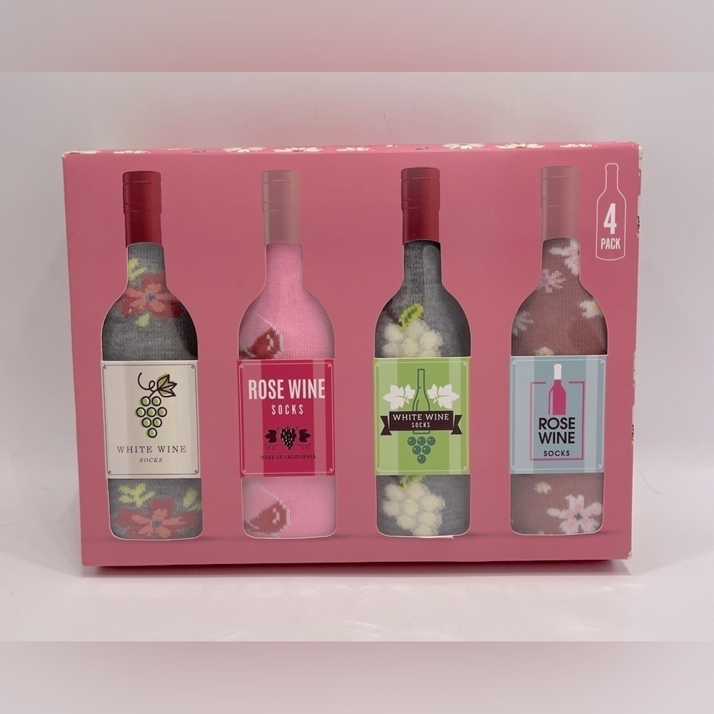 Orrsum Sock Co Wine Lover Socks 4 pack Size 5-9 Pink Rose Grapes Gray Gift Set